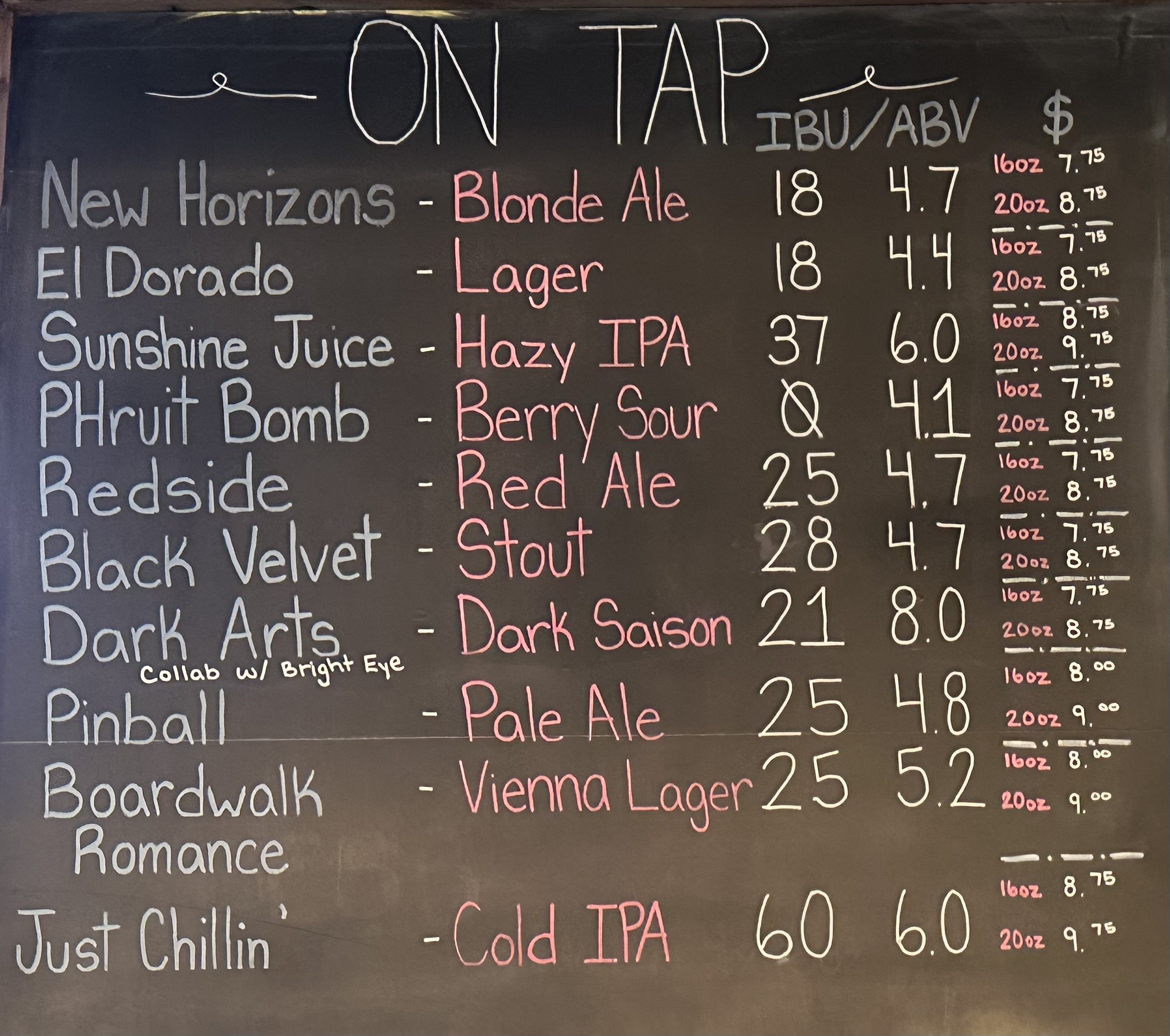 Embers Brewhouse Beer Menu