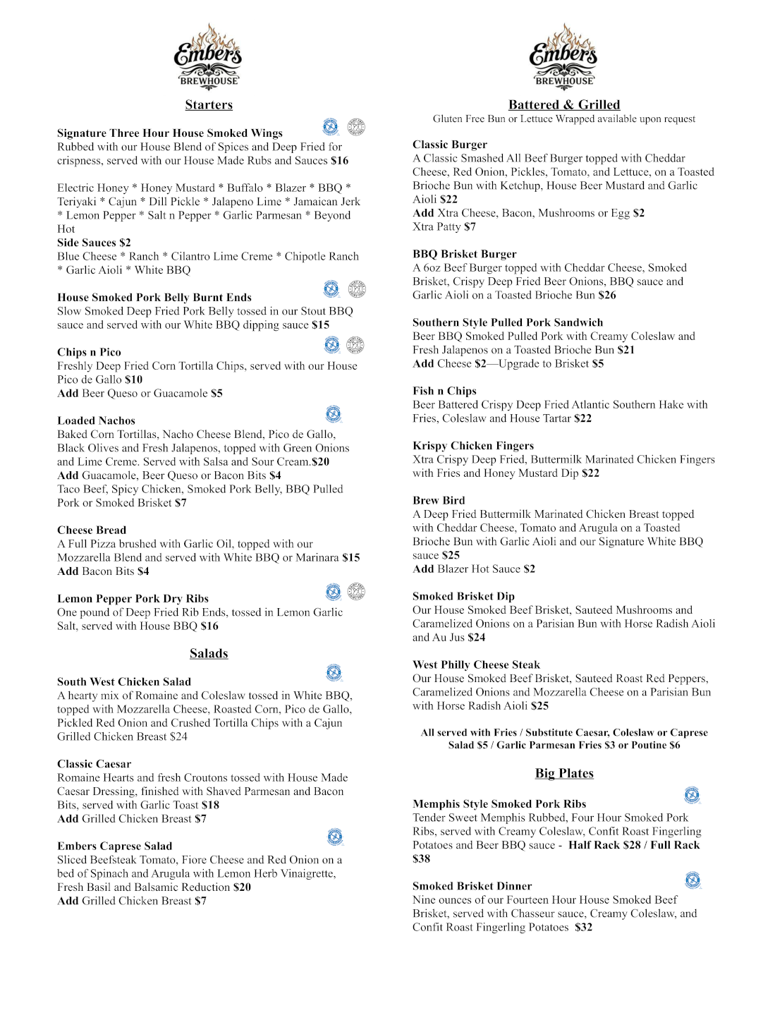Embers Brewhouse Menu
