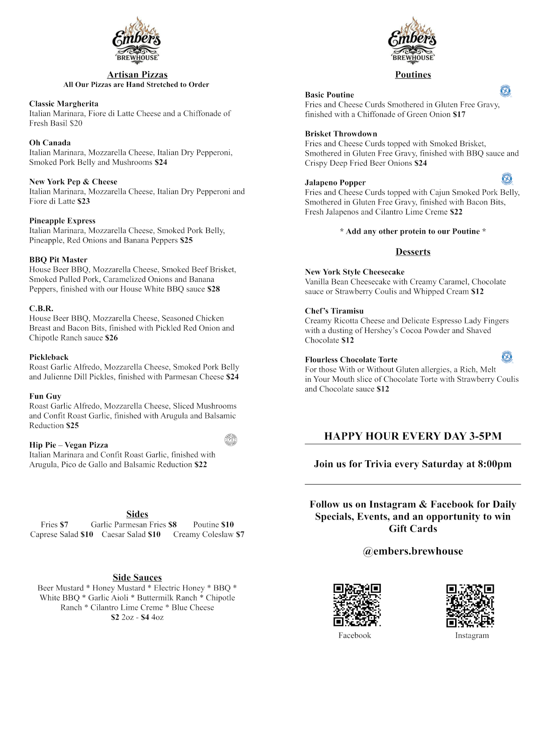 Embers Brewhouse Menu